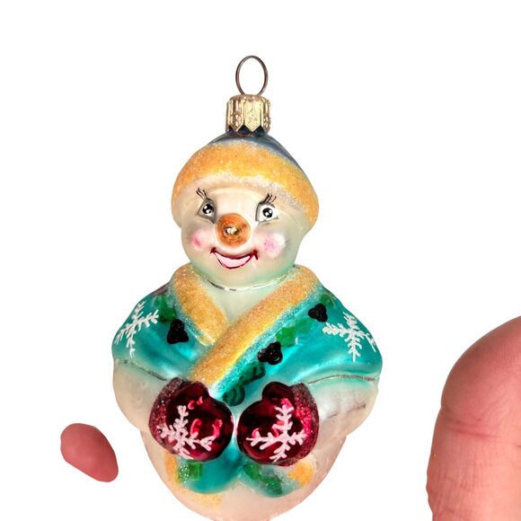 VTG 1998 Christopher Radko Jolly Wrap Jr Ornament Blown Glass Snowman Mittens - Picture 5 of 7